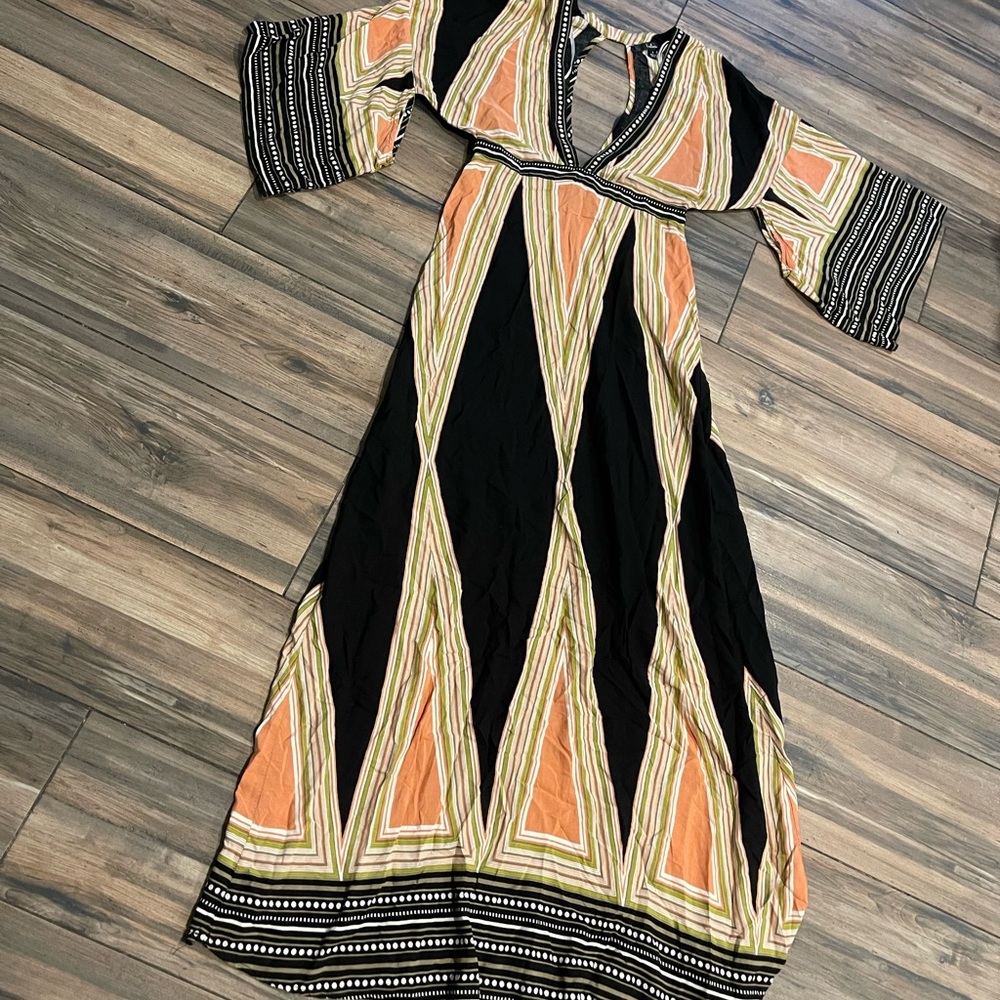 Lulu's Orange and Black Geometric Maxi Dress